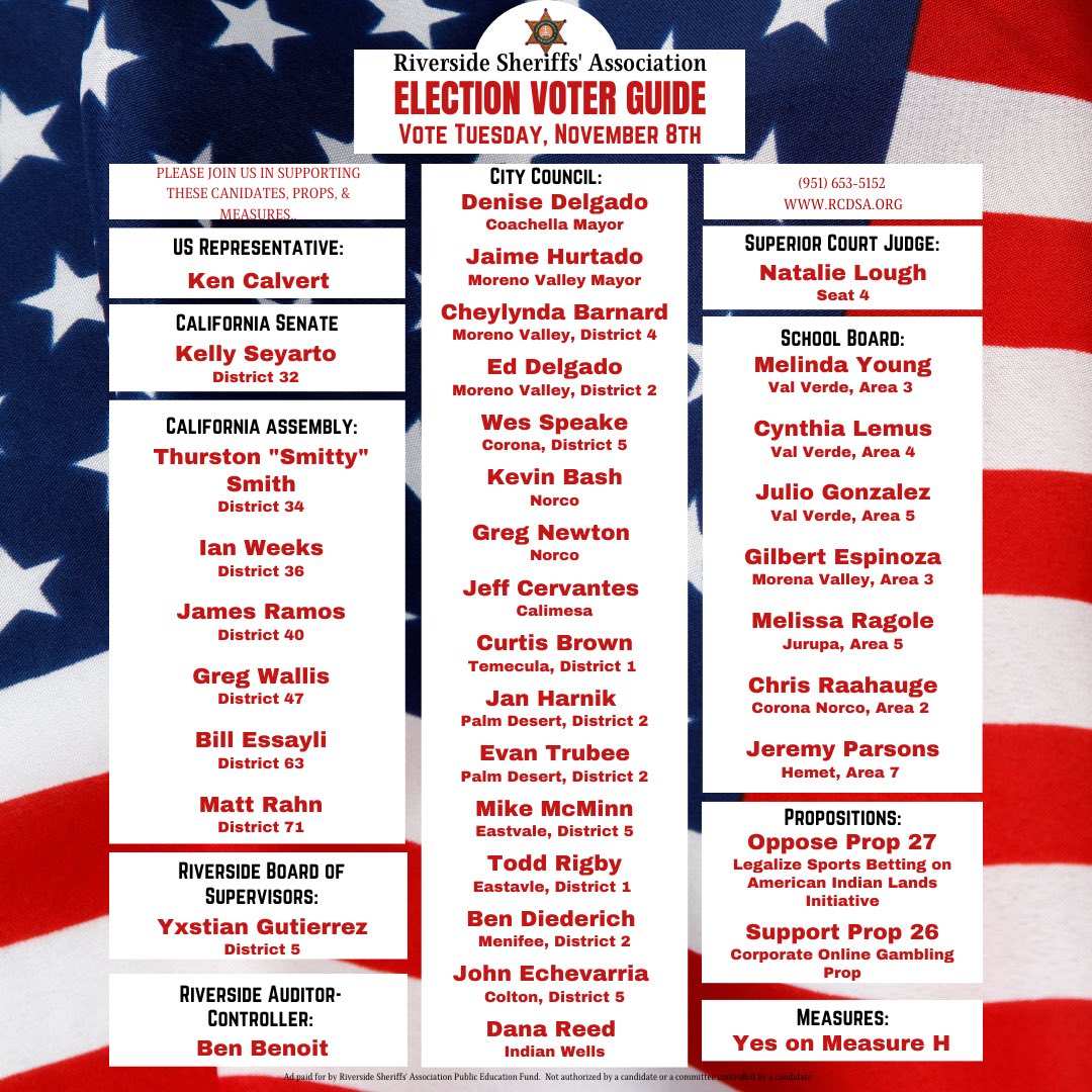 RSA1943's tweet photo. Join us in supporting these candidates, propositions, and measures this November! Make sure to follow along for the latest voter guide.🗳️🇺🇸

#makesuretovote #everyvotecounts #getthewordout https://t.co/KCI4I0dzy9