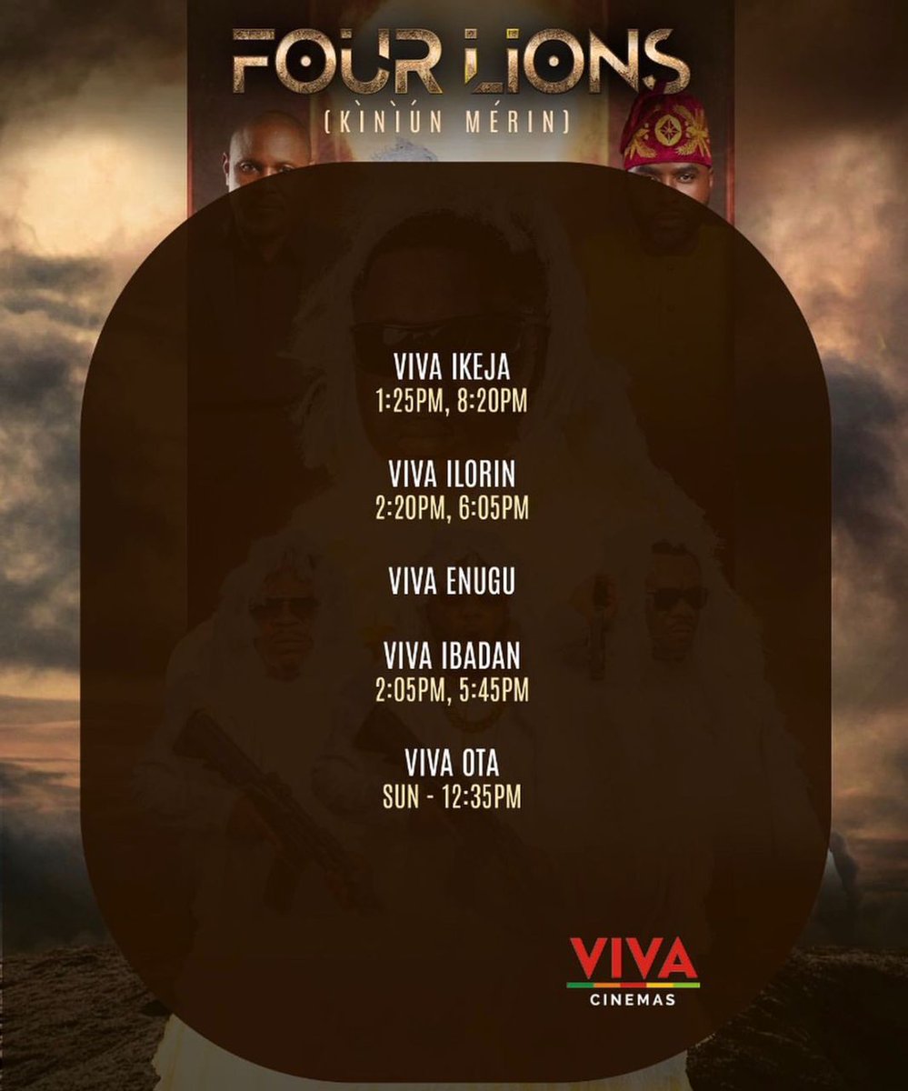 OBarthC's tweet photo. You claim to be a lion, but you never watch Four Lion π¦ π, which kind lion you be? π
#FOURLION is out in all cinemas, you can go enjoy yourself at any cinema near you.
Kiniun Merin is distributed by @vivacinemas π₯. https://t.co/yjoI8gznfR