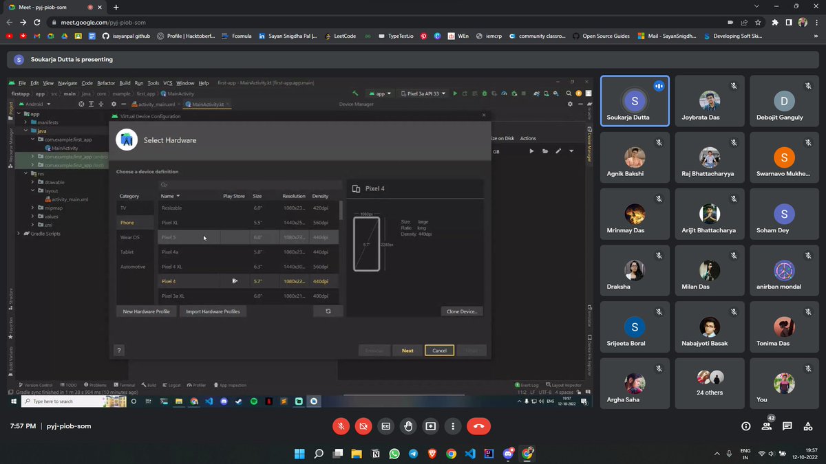 sayanstwt's tweet image. #AndroidComposeCamp Day2 
Got introduced to Android Studio📱
Learned how to build an app🧠
Thanks to @GDSC_UEMK  @md_fuzail_7201 @itsmeroy69 for the amazing session💟💟
#googledeveloperstudentclub  @GoogleDevsIN
#GoogleDeveloperStudentClubs