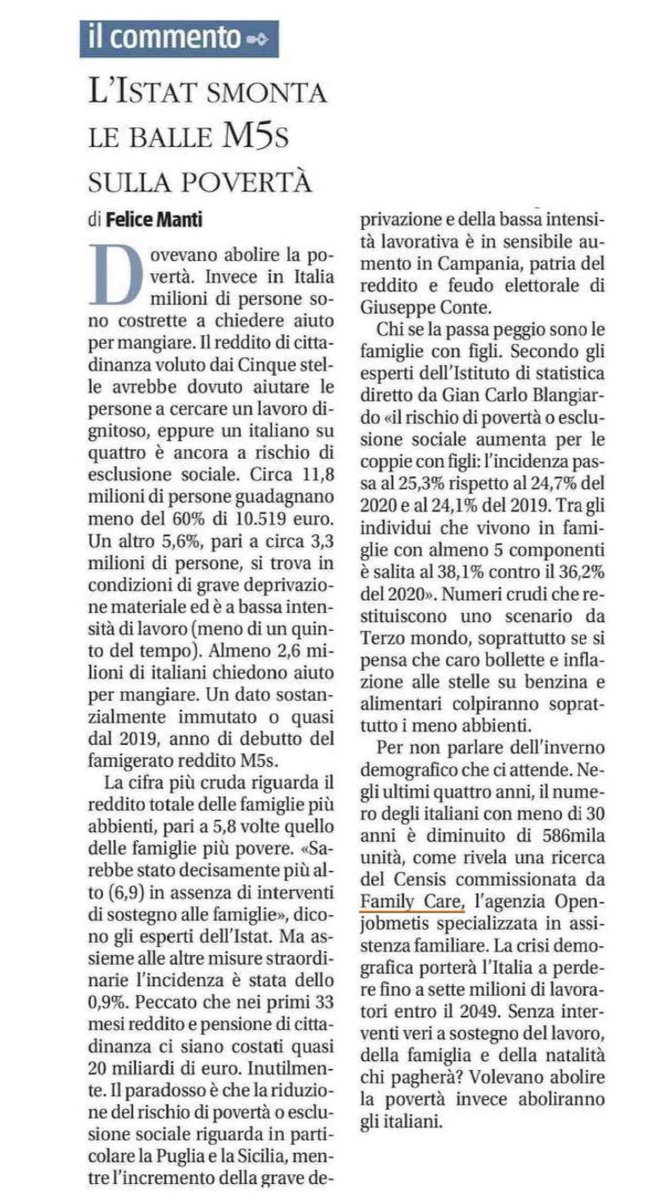 Inverno demografico e #denatalità: è l’emergenza a cui va incontro l’Italia, con 586mila under 30 in meno negli ultimi 4 anni e un calo di 7mln di #lavoratori entro il 2049, come dimostrato dall’indagine <a href="/FonteCensis/">Censis</a> per #familycare.  A parlarne, <a href="/felfauman/">Felice Manti</a> su <a href="/ilgiornale/">ilGiornale</a>.