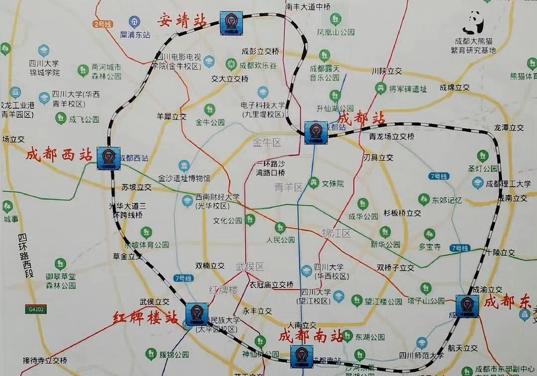 Chengdu_City's tweet image. On October 11, #Chengdu officially included the #railway loop line in the daily operation of public transit. With a total length of 55.5 km, the #loopline connects the railway stations in the east, west, south and north, which is equivalent to a new "subway" line on the ground.