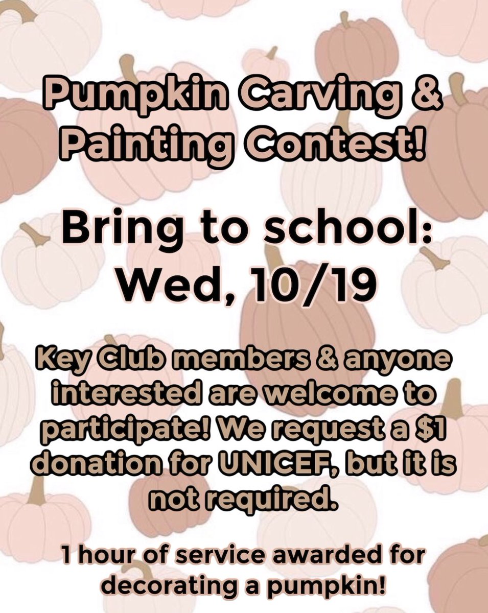 bchs_key's tweet photo. Fun fall service opportunities are going at BCHS Key Club! Join us for Trunk or Treat or a Pumpkin Carving Contest! @KiwanisDanville @BigRebelNation https://t.co/mor4C3OVfM