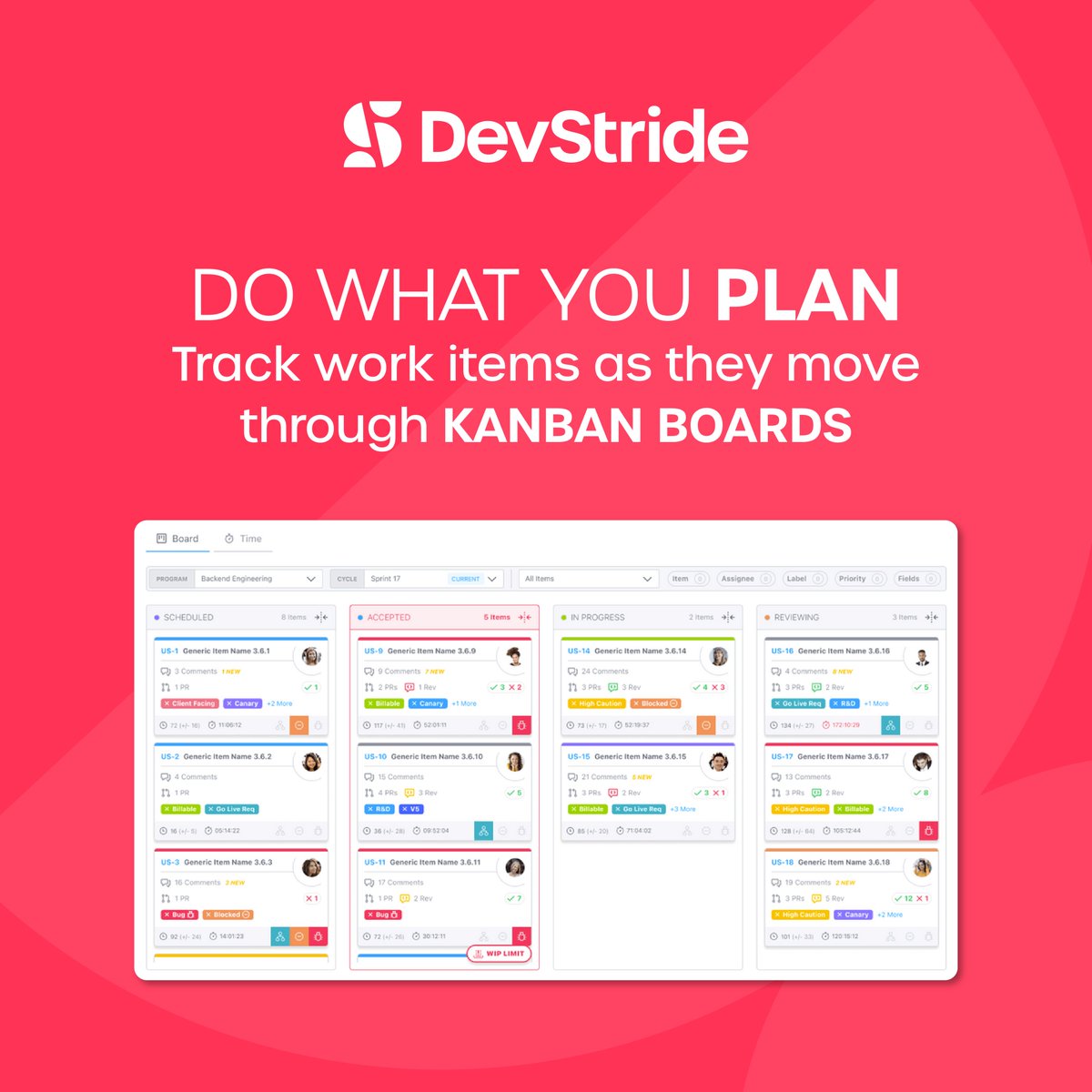 DevStrideApp's tweet photo. With DevStride, you can easily view assignee, description, discussion threads, assets, labels, and tracking values for every item in your cycle. Immediately filter any view by any value to quickly segment work. 

Ready to get shit done? https://t.co/MemfctP1I1