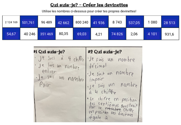 214Frimm's tweet photo. Can you figure out our secret numbers? We used place value clues to help you figure it out! Qui suis-je? @AllenbyPS_TDSB @TDSBmath #ThisIsMath https://t.co/8AxbkjaMSs