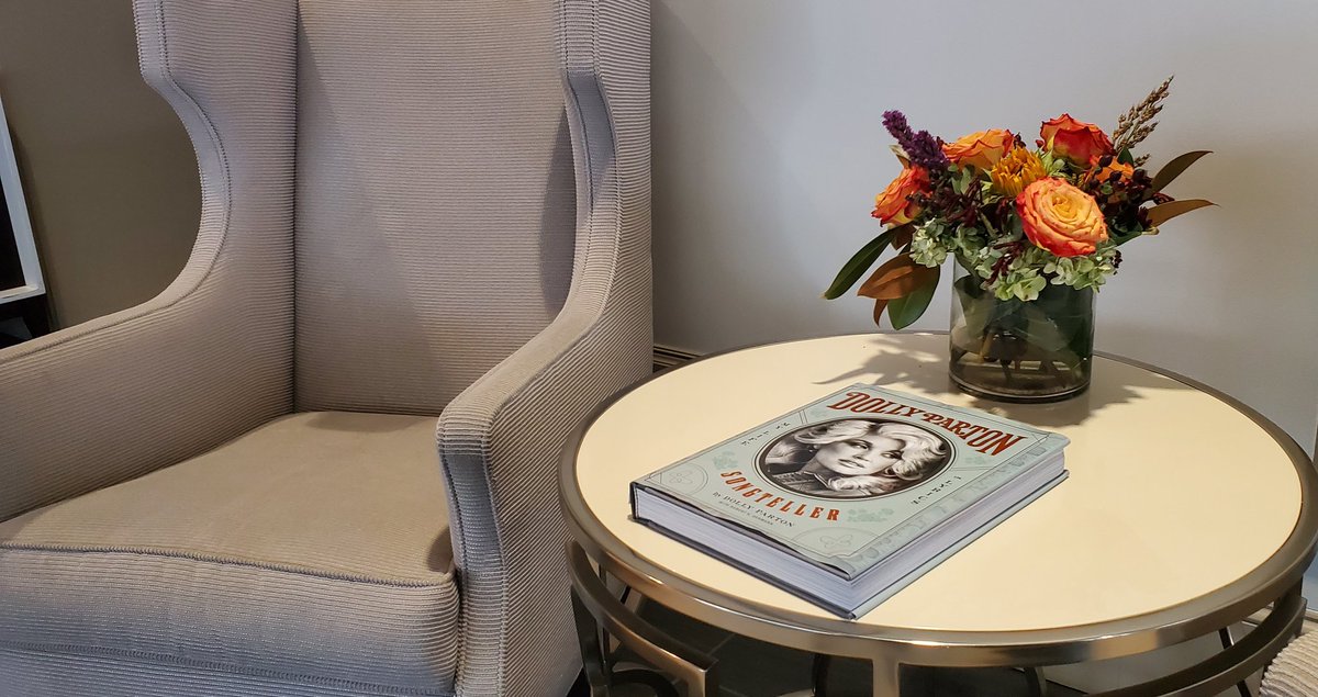 Just knowing there's a cozy chair with a Dolly Parton songbook next to it warms my heart on a rainy, chilly Tennessee day.
