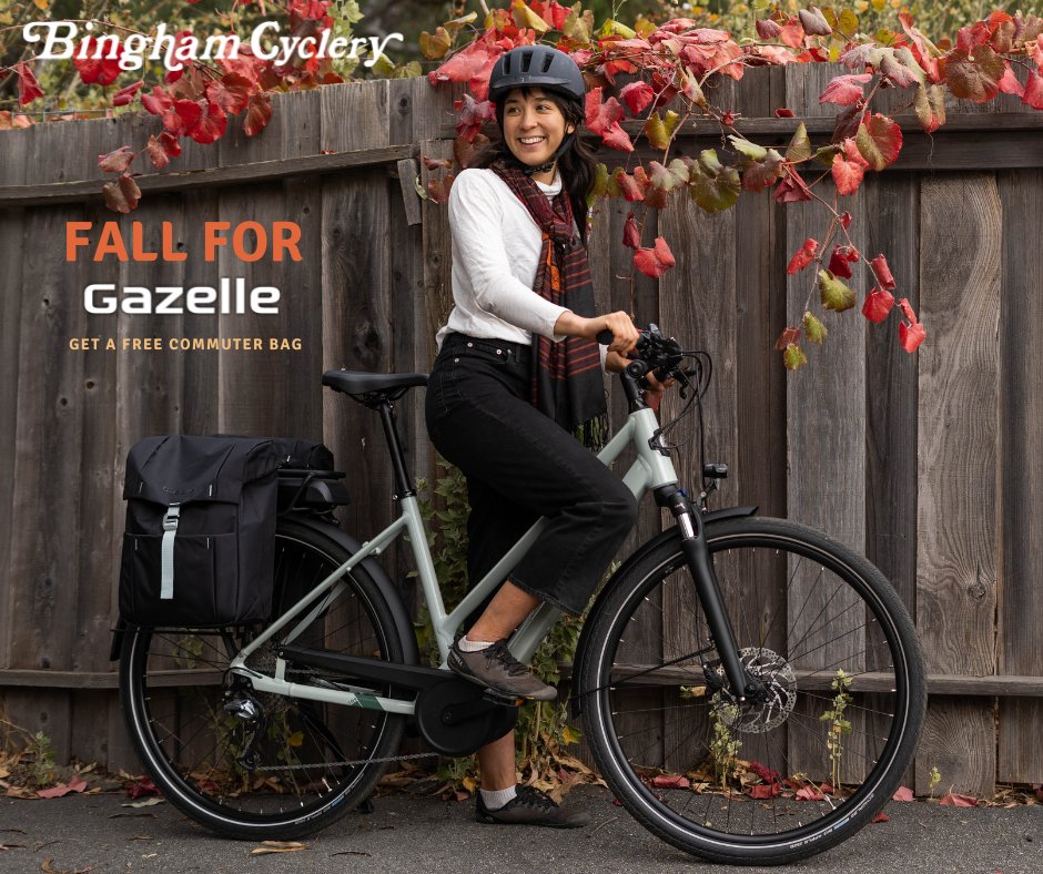During October, <a href="/gazellebikesusa/">Gazelle Bikes North America</a> will send you a free Gazelle Commuter Bag when you buy a Gazelle bike from us! What a great way to get yourself and your gear comfortably to work and back!