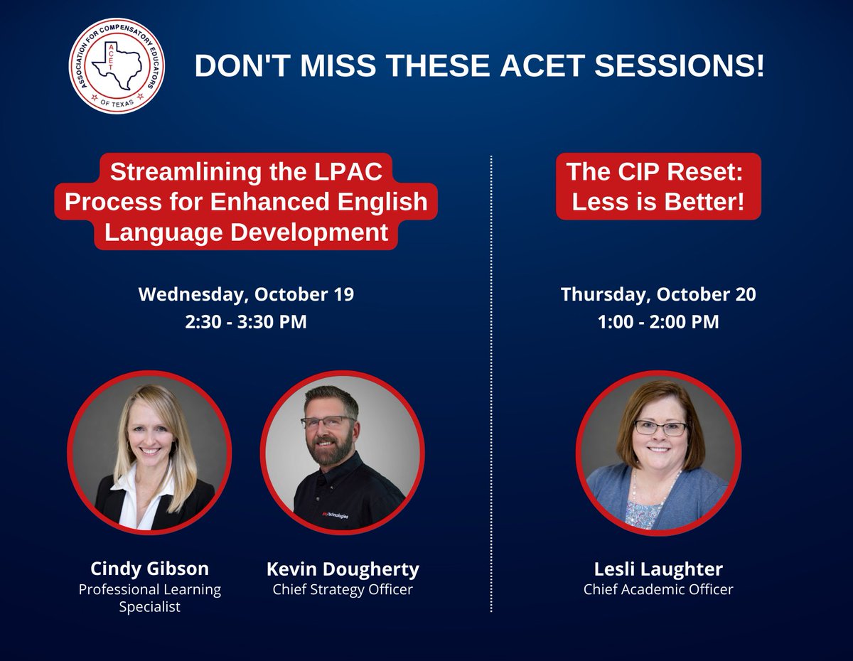 806Technologies's tweet photo. Are you going to the ACET Conference next week? If so, don't miss these awesome sessions on the LPAC and CIP! Save these to your calendar today. #ACETConf

https://t.co/NGDGlKfbRQ https://t.co/wYaH4L1Boo