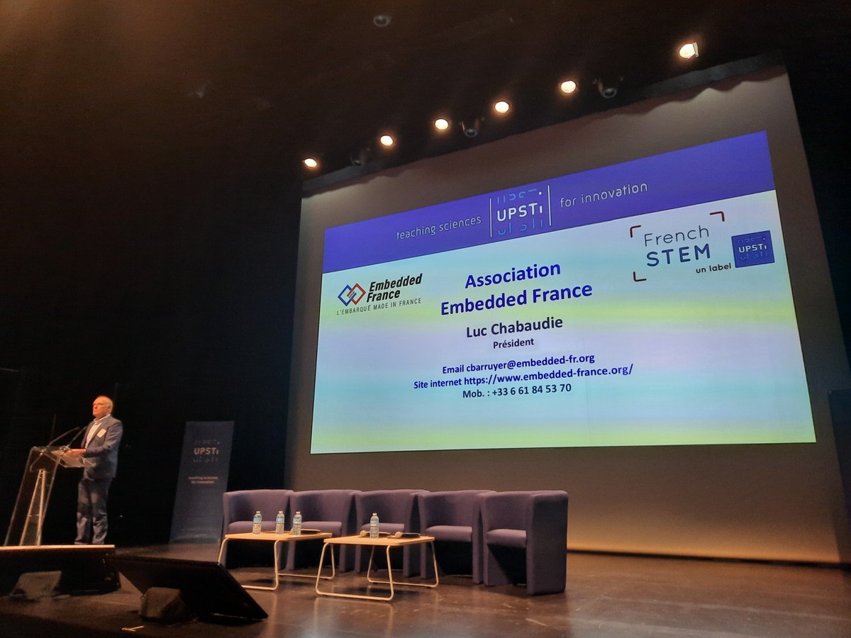EmbeddedFrance's tweet photo. Luc Chabaudie, president d Embedded France aux journées @LaFrenchSTEM @upstifr  S'adresser aux lycéens et à leurs professeurs pour leur présenter "des métiers où l'on n'arrête jamais d'apprendre" https://t.co/a2qNVzTqeB