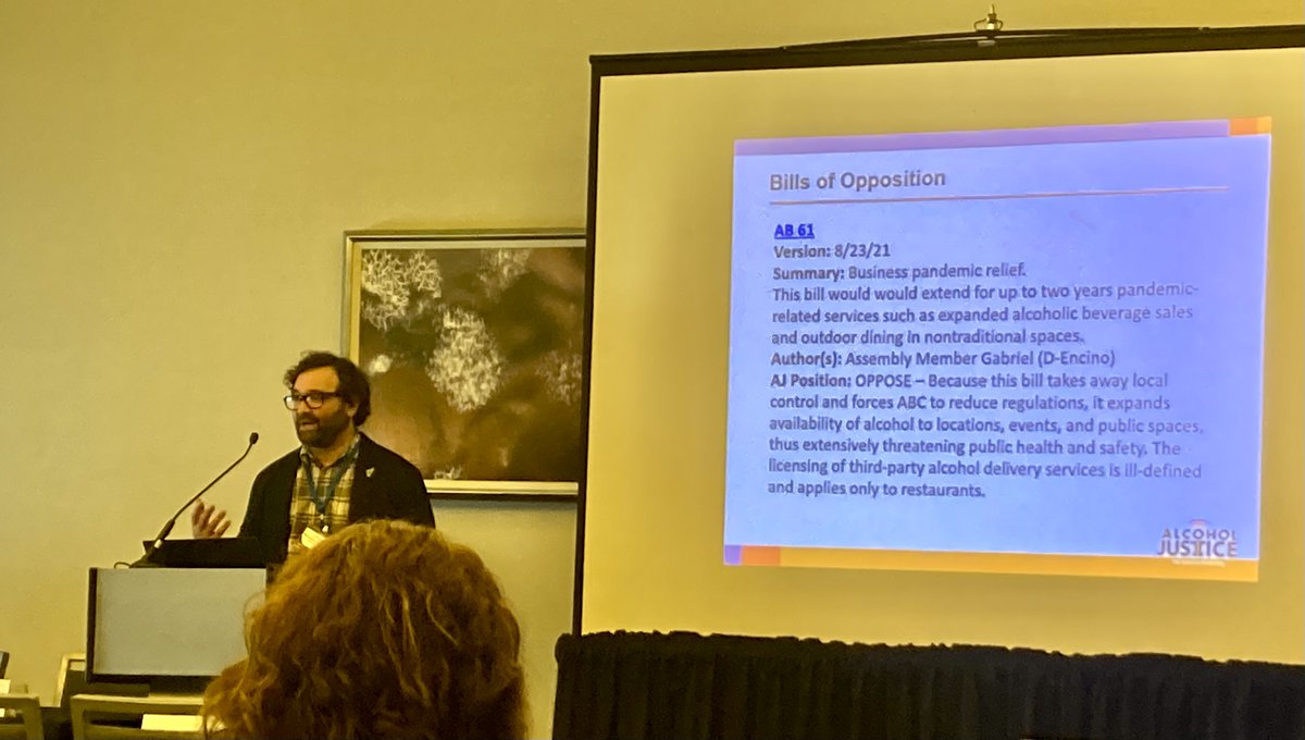 AlcoholJustice's tweet photo. @ Alcohol Policy 19: Alcohol Justice's Carson Benowitz-Fredericks presenting on COVID-Washing-Deregulating Alcohol &amp; CAPA (California Alcohol Policy Alliance) making CA ABC more accountable during COVID by developing an online complaint form. @CAPA_Alcohol #alcoholpolicy19 #ap19 https://t.co/7nPwE4BZXl
