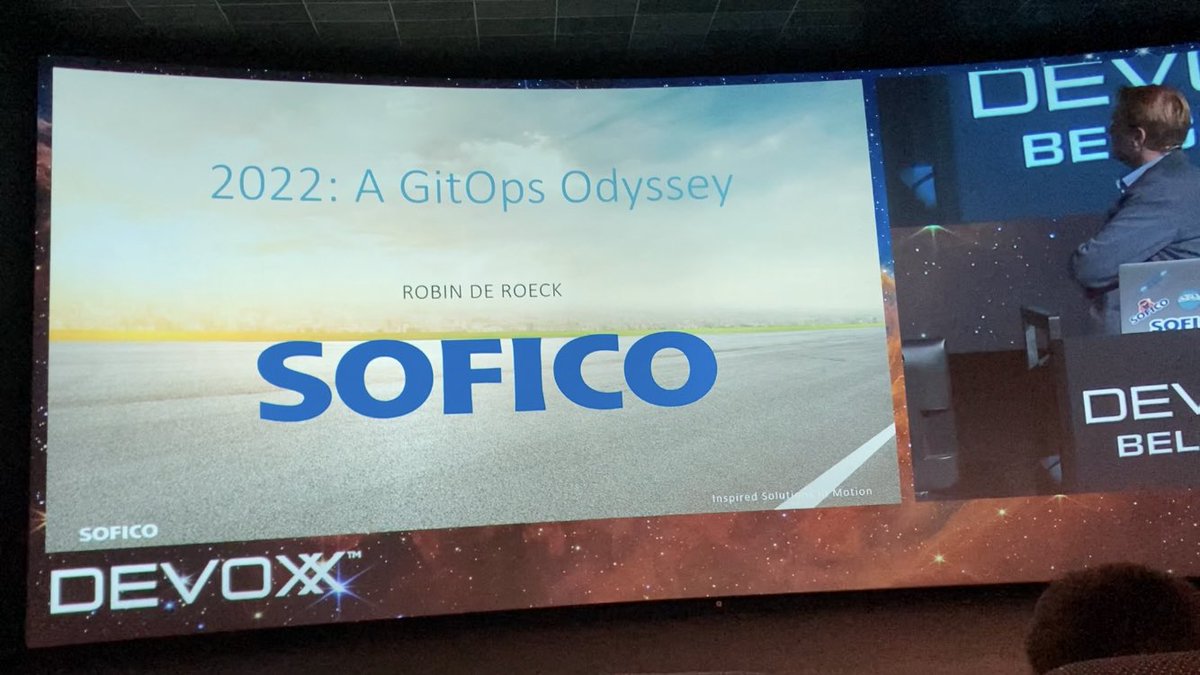 rubverm's tweet photo. Robin talking about a GitOps odyssey #Devoxx #devoxxBE #wearesofico https://t.co/O5RGIhvMxX