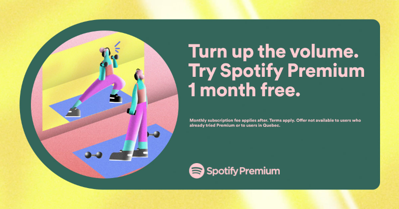 Spotify's tweet photo. Listen to music ad-free with Spotify Premium, 1 month free.
