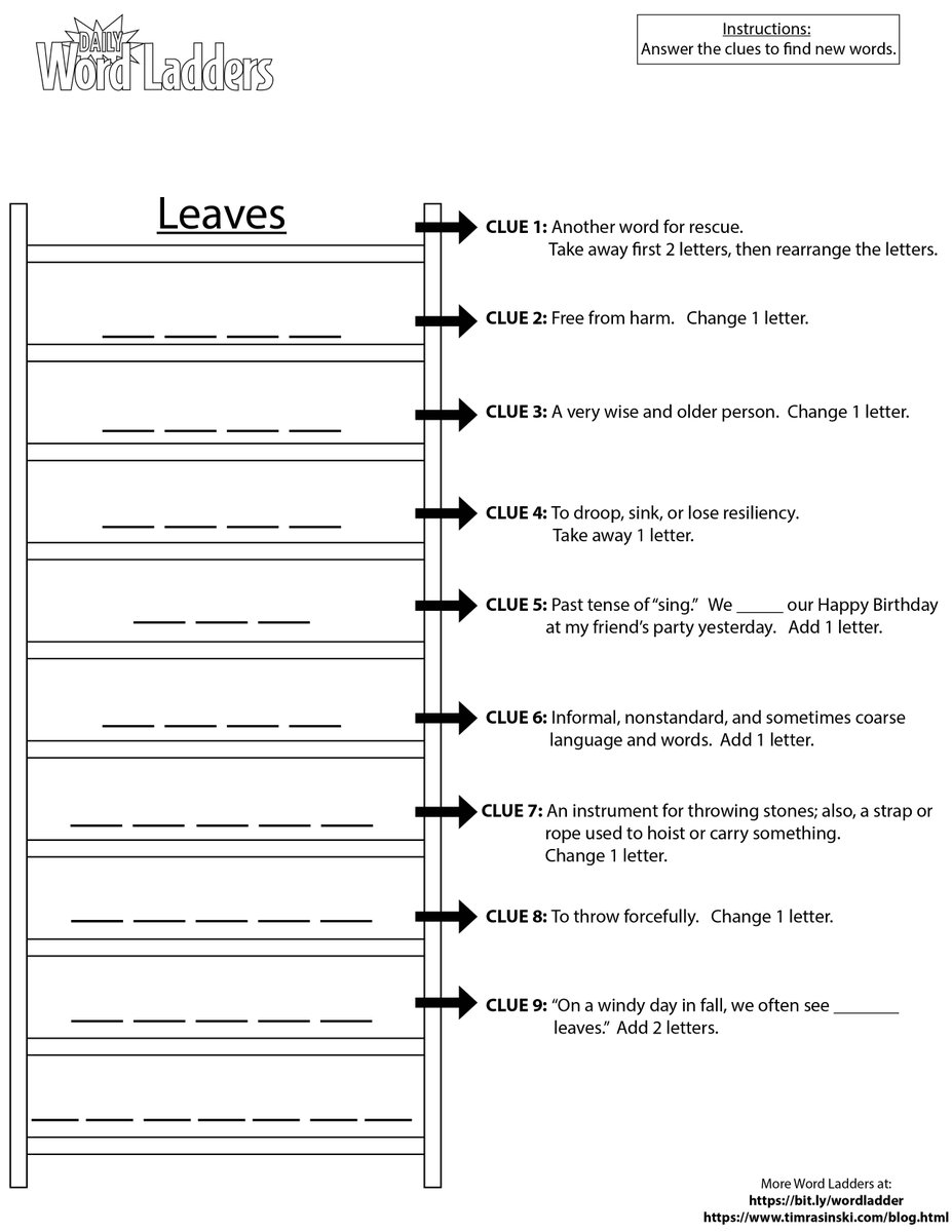 It's Word Ladder Wednesday!
Time for "Falling Leaves" -- Enjoy the fall and enjoy this word play with students.   Find more on Amazon and shop.scholastic.com/teachers-ecomm… 
<a href="/ILAToday/">ILA</a> <a href="/ascd/">ASCD</a>  <a href="/DyslexiaIDA/">International Dyslexia Association</a> <a href="/reading_league/">The Reading League</a>