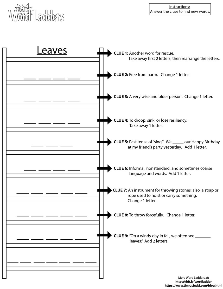 It's Word Ladder Wednesday! Time for 'Falling Leaves' -- Enjoy the fall and enjoy this word play with students. Find more on Amazon and shop.scholastic.com/teachers-ecomm… @ILAToday @ascd @DyslexiaIDA @reading_league