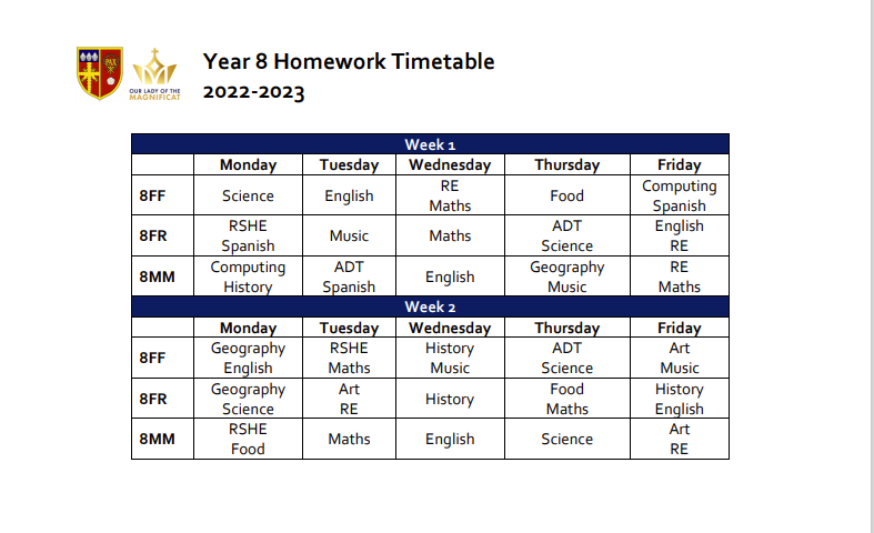 StBenedictsUK's tweet photo. KS3 Homework Timetables
These will also be sent out on MCAS tomorrow.
#ExtendtheLearning https://t.co/r9sYBRCGfw