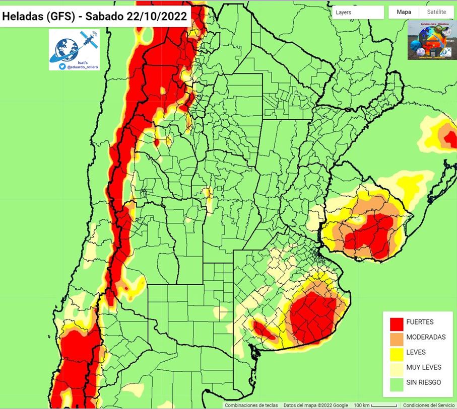 eduardo_rollero's tweet photo. Además de la #helada del domingo 9, y éste viernes 14, hay pronósticos para el viernes 21 y sábado 22 , según modelo GFS salida 00Z 12/10/2022. Revisar su póliza, cobertura, etc. #seguros #siniestralidad #Forecast #GFS #Frost #Risk #damages #Crops #Wheat #Barley #GEE #EarthEngine https://t.co/PNjtOAojwg