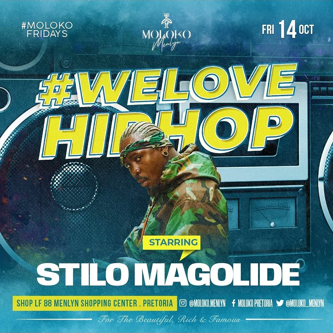 ElementfoulS's tweet photo. #MolokoFridays brings you #WeLoveHipHop with 

@Speedstabro
@sbokhuzy
@djmilkshake
@kyotic
@djyeankeyz
@djcapital90
@poizondj
@stilomagolida
@tayflavour_

HOSTED BY @Bas | @Dreamville 🇺🇸

DOORS OPEN @ 23:00 | DRESS TO KILL 👞 👗

#MolokoMenlyn #MolokoIsTheBest #MolokoVibes https://t.co/4wmUgSzGlV