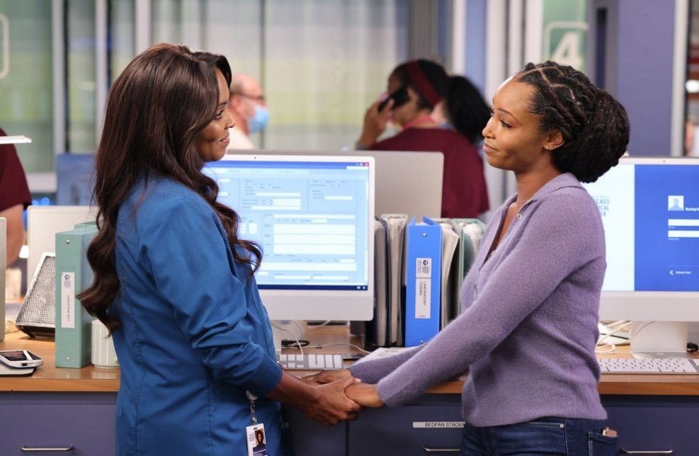 Savvyk24's tweet photo. Just the freaking sweetest reunion! I cannot freaking wait to watch it 🥰🥰 #ChicagoMed #AprilSexton #MaggieLockwood #WillHalstead #reunion https://t.co/6XizQoDHov