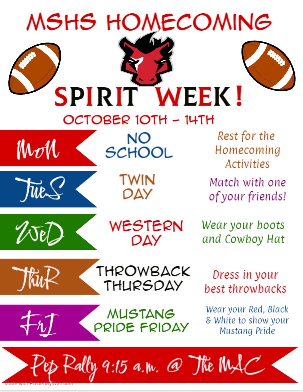 StampedeFBC's tweet photo. HOCO Week is in full swing for our Mustangs! Pep Rally this Friday at 9:15am! We are encouraging all parents, family and friends to show up and show out! Can't wait to see you there.  #WAMM #HoCo2022 #ManorMustangs https://t.co/3eGMqVeosK
