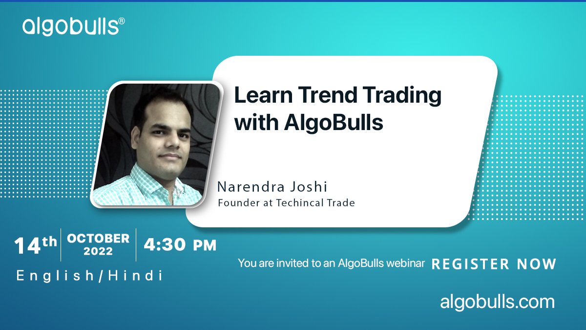 TechTradesTT's tweet photo. Take advantage of the volatile market and learn trend trading with Algobulls on the 14th of October at 4:30 PM!

Register now: https://t.co/nKyqIpTcvR

#learning #trading #algotrading #platformtrading #webinar https://t.co/Ebzw2Xy3Fl