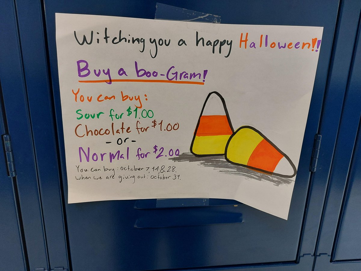 ShumateSquawk's tweet photo. Send a Boo Gram to your Boo for Halloween! NJHS will be around during Advisory on Fridays to sell them. Bring $1 or $2 for a sweet or sour treat #Boograms #NJHS #Halloween #SMSPride https://t.co/NXpJRlPzQd