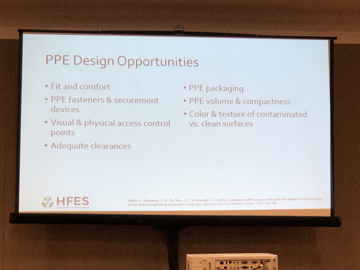 Excellent presentation of opportunities for design improvements in PPE, derived from observations in donning/doffing in the hospital from @ppennathur. #HFES2022 Thank you to Dr. Emilie Roth for putting together such a stellar panel!
