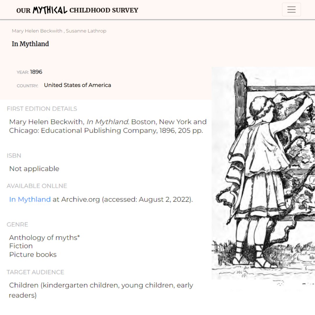 OMChildhood's tweet photo. 🔎#OurMythicalChildhoodSurvey
Robin Diver on "In Mythland" by Mary Helen Beckwith and Susanne Lathrop, Our Mythical Childhood Survey, Warsaw: University of Warsaw, 2022:
https://t.co/7ZRStq1qLk
#OMChildhood #erc_research #researchdatabase #classicalAntiquity #childrensculture https://t.co/GwbRa3GKsK