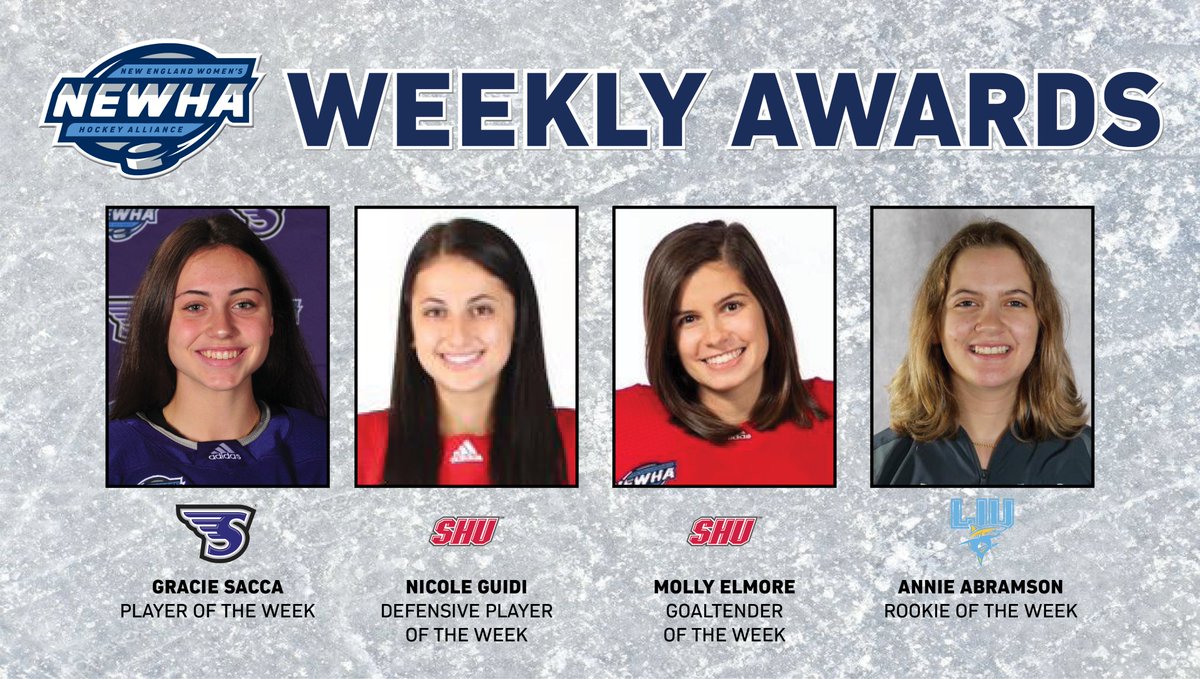 NEWHAonline's tweet photo. ICYMI, student-athletes from @SHU_WIH, @StonehillWIH and @LIUWHockey were recognized on Tuesday with @NEWHAonline weekly honors!

📰: https://t.co/7CvjmYoB0z https://t.co/xo9sVpowJo