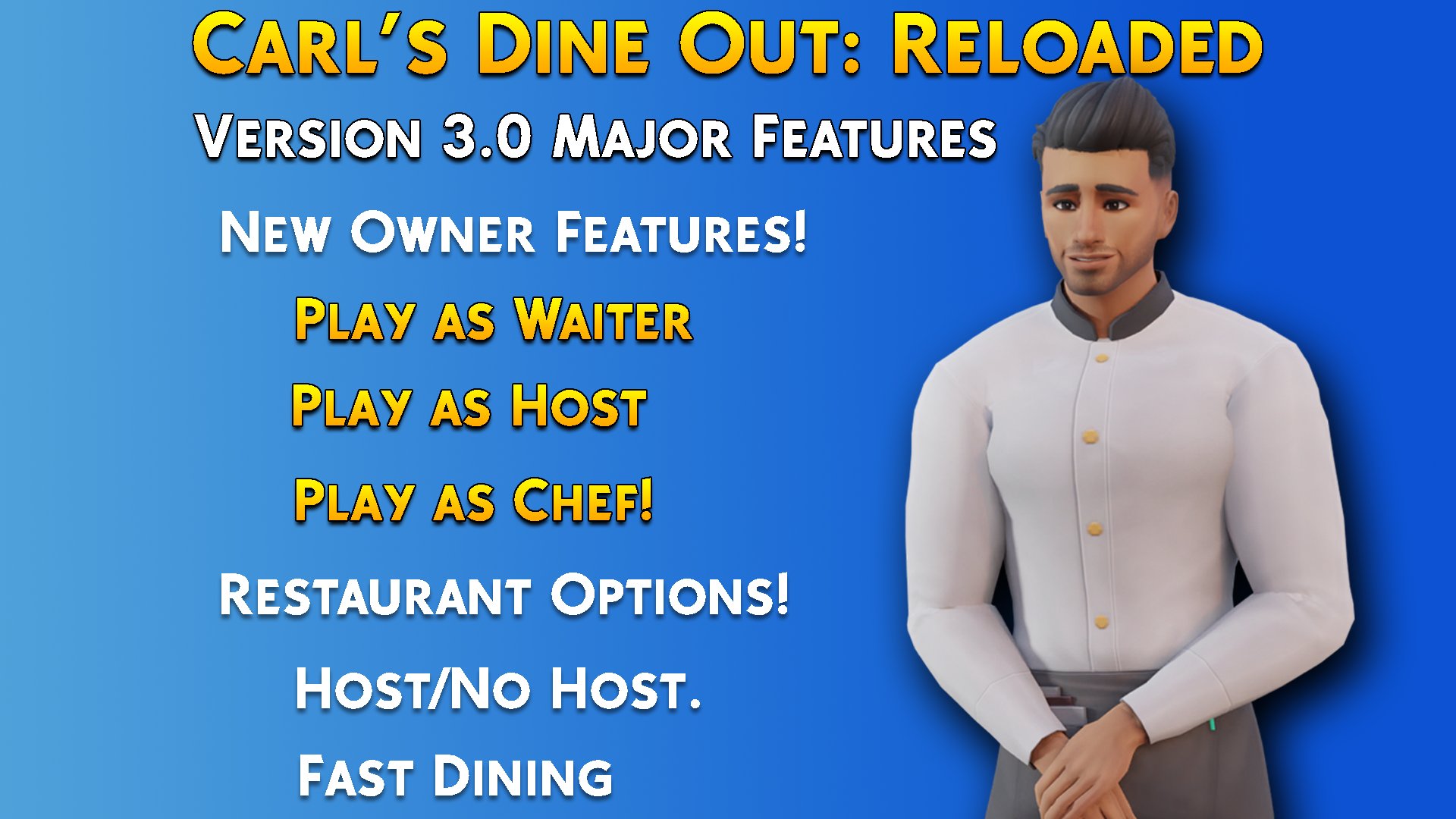 Carl's Sims 4 Guide on X: Dine Out Reloaded v2.5v3.0 are now available!  One is free to the public with bugfixes, the other in early access for  Patrons. See the differences here!