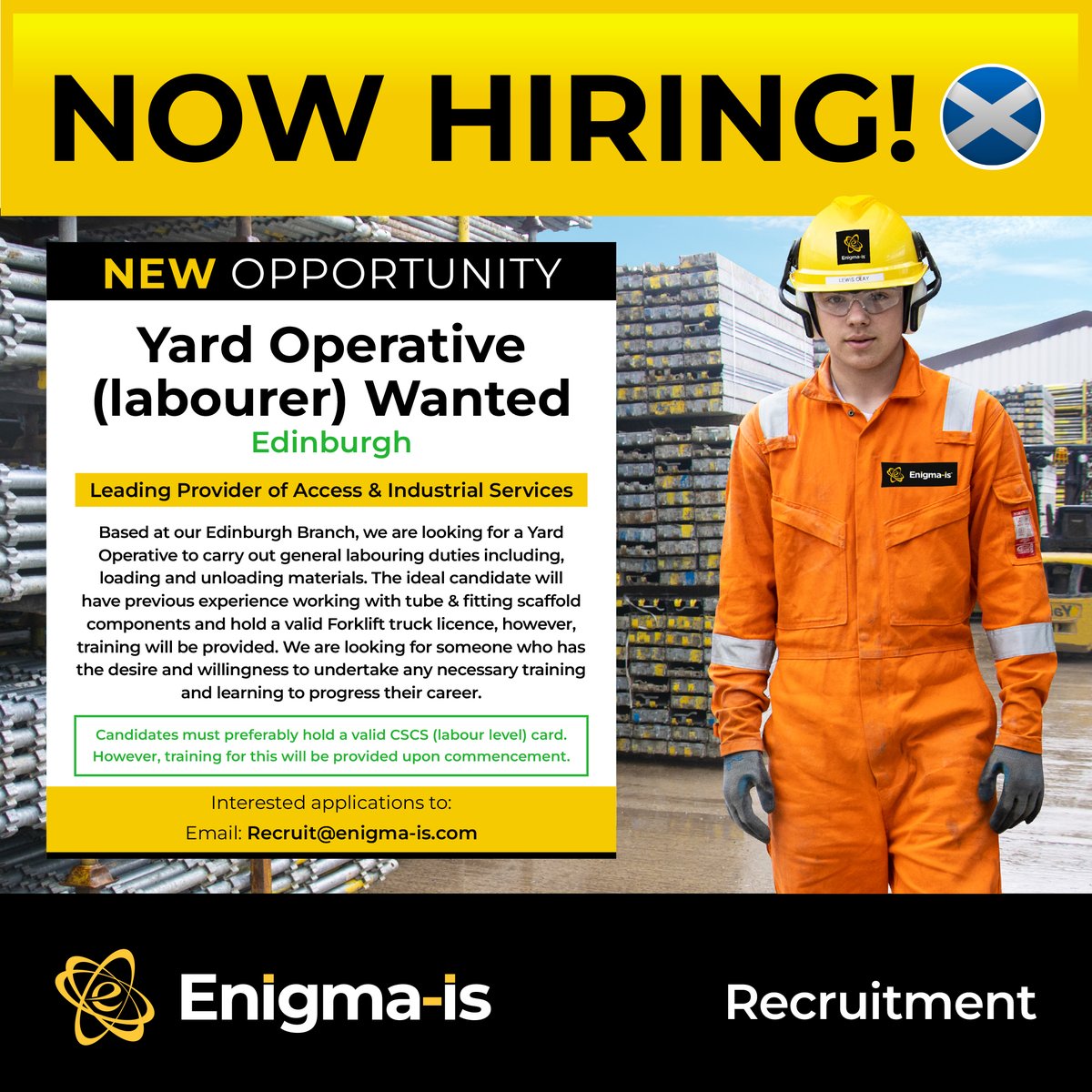 EnigmaIND's tweet photo. Yard Operative (labourer) wanted
Edinburgh 🏴
** Immediate Start **
Submit your CV online ▶️
https://t.co/CvHLxAhVjS
#YardOperative
#Jobs #Edinburgh #Recruitment https://t.co/j7kuUIrE2S