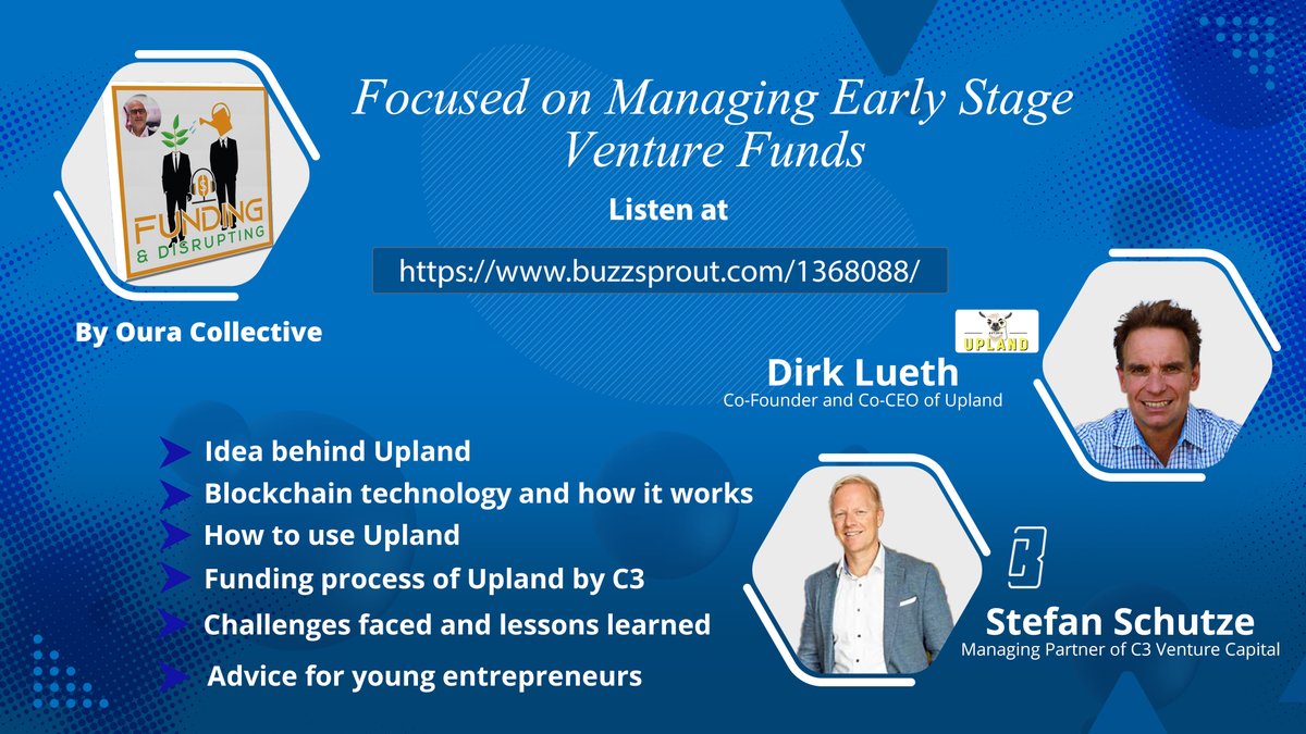 F&amp;D presented by Oura Collective, welcomes Dirk Lueth, Co-Founder &amp; Co-CEO of Upland, and Stefan Schütze, the Managing Partner of C3 Venture Capital. Keith interviews the guests to dive deep into Blockchain and how it is changing the future. Tune in now!

#technology #investment