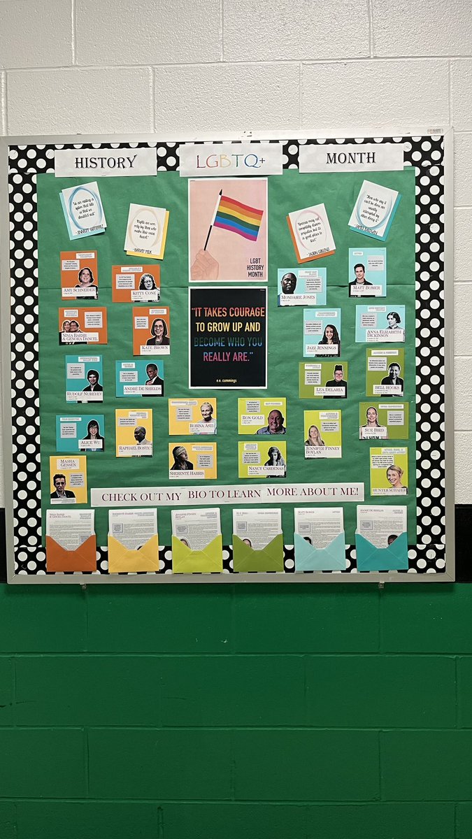 Ms_Daves's tweet photo. Come by to see this month’s new bulletin board at Student Services! Highlighting the significance of many LGBTQ+ individuals and their achievements @westcaryimps https://t.co/04SJ0jSBtr