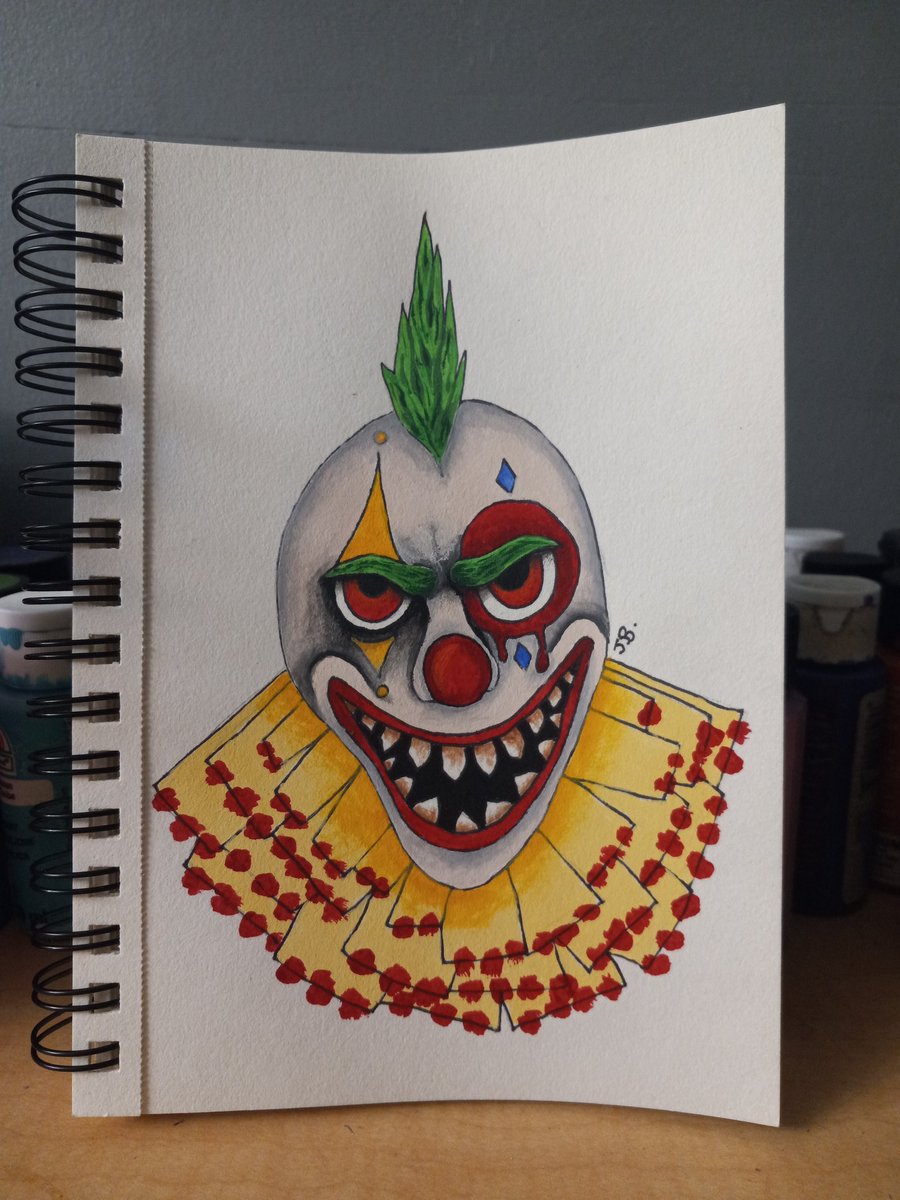 Jmonroe1989's tweet photo. Day 12 prompt was creepy clown. Acrylics on paper. #art #artist #artistsontwitter #Halloween #halloweenart #clownart #creepyart https://t.co/ORtsFMevTt