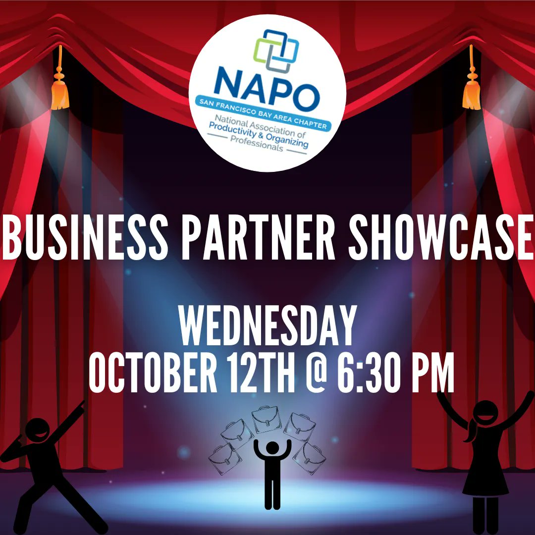 NAPOSFBA's tweet photo. IT’S TODAY! Join us for our October meeting, the Business Partner Showcase. 

October 12
6:30PM PDT
Members free
Guests $30
Register for the Zoom link: https://t.co/xMma7A1eIg https://t.co/Eqnwf1chVP