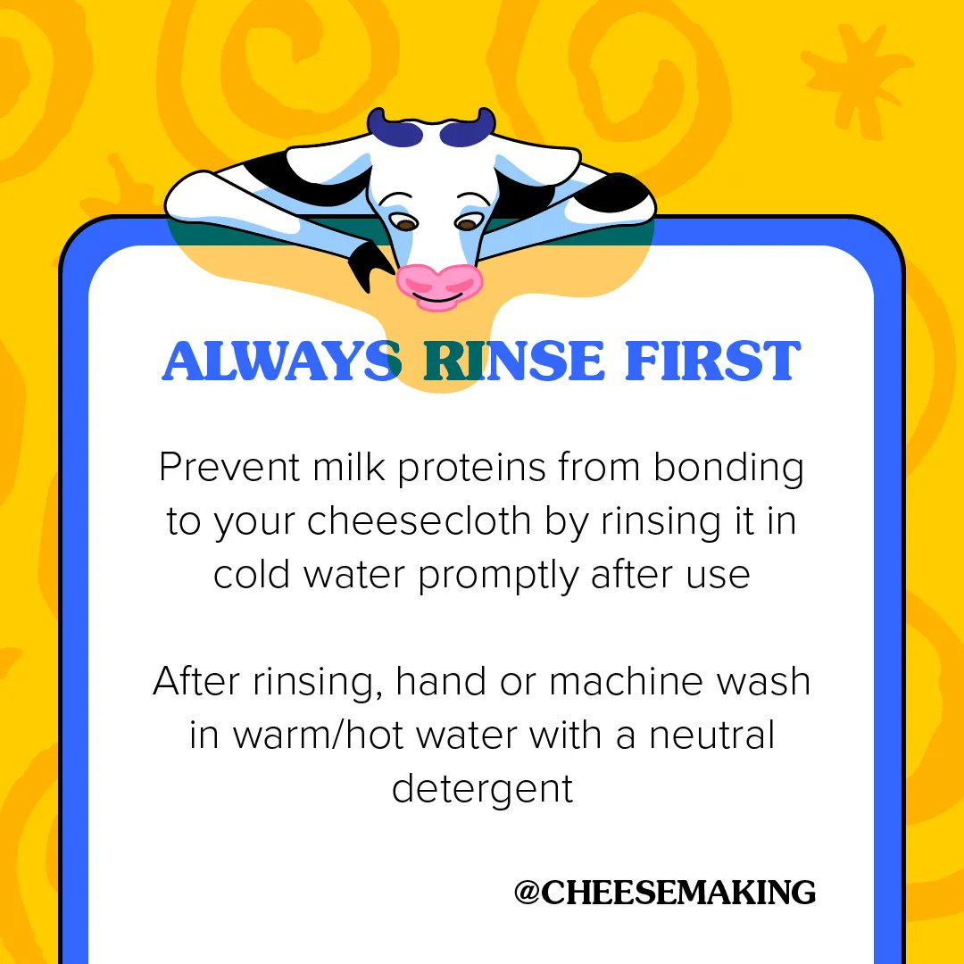 necheesemaking's tweet photo. 🚧🛑STOP!!!🛑🚧 Don’t throw that cloth straight in the wash!

🚿Always rinse your cheesecloth or butter muslin in cold water immediately after removing your curds and cheese
#cheese #cheesemaking #cheeselovers #dairy #milk #homemadefood  #cleaninghacks #laundryhacks https://t.co/7iu9PjYeDv
