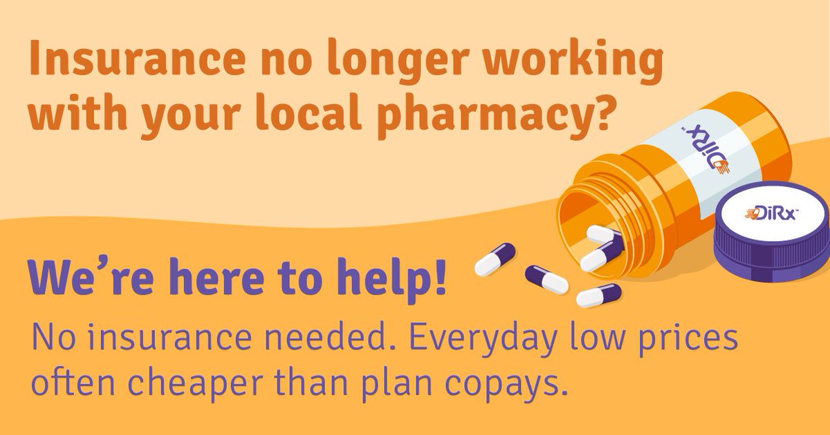 DirxHealth's tweet photo. The world of #pharmacy is changing. You may find that your #localpharmacy is now #outofnetwork for your pharmacy #benefit. #DiRx is the reliable, #selfpay alternative. We’re here to make #medicine more accessible and affordable for all. #onlinepharmacy #affordablemedicine https://t.co/olDzyKeX1t