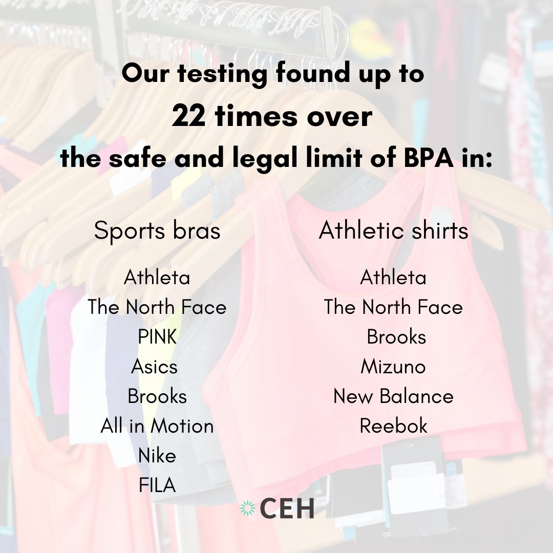 Center for Environmental Health on X: Are your clothes on the list of  violators? 🧐 Our testing found #BPA in: Sports Bras from @Athleta  @thenorthface @VSPINK @ASICSamerica @brooksrunning #AllInMotion @Nike  @FILAUSA Athletic