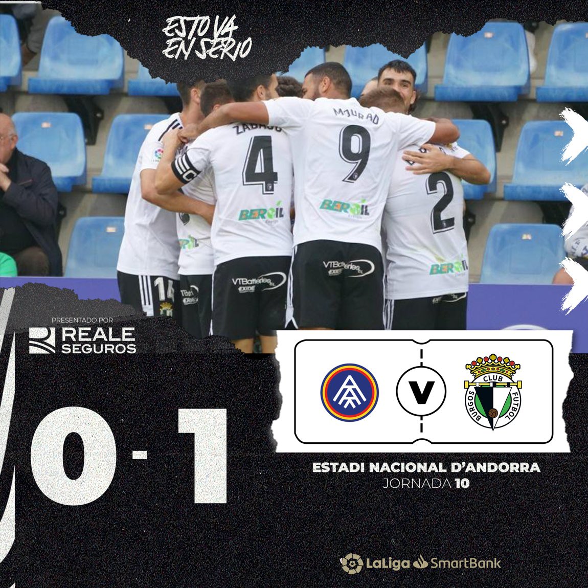 Burgos_CF's tweet photo. ¡FINAL FINAL FINAAAAAL EN EL ESTADI NACIONAL D’ANDORRA!

👊 Grandiosa y trabajada victoria para alcanzar el liderato virtual antes del #DerbiDeBurgos.

🟦 @fcandorra 0

🔲 #BurgosCF 1
[Bermejo 49’]

#AndorraBurgosCF 
#LaLigaSmartBank 
#EstoVaEnSerio https://t.co/EsM0EYhDMh