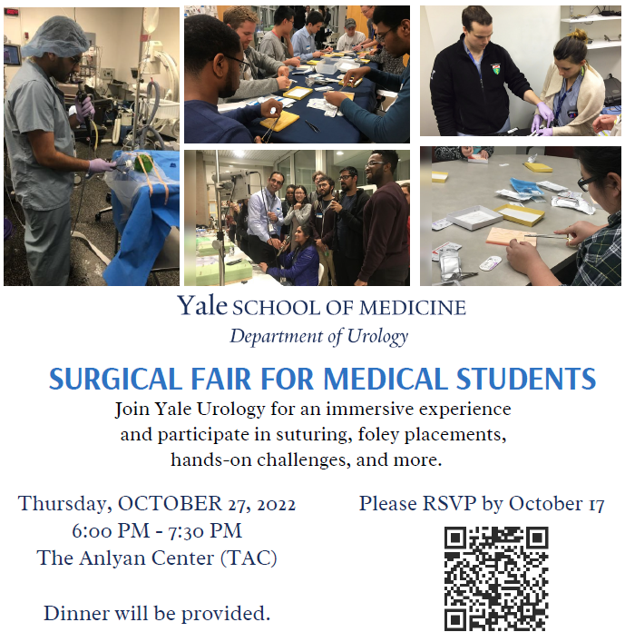 Calling all @YaleMed students-- Interested in learning more about urology? Like hands-on activities? Save the date! [and be sure to register before 10/17]: yalesurvey.ca1.qualtrics.com/jfe/form/SV_a5… @GardeziMursal @FolawiyoLaditi