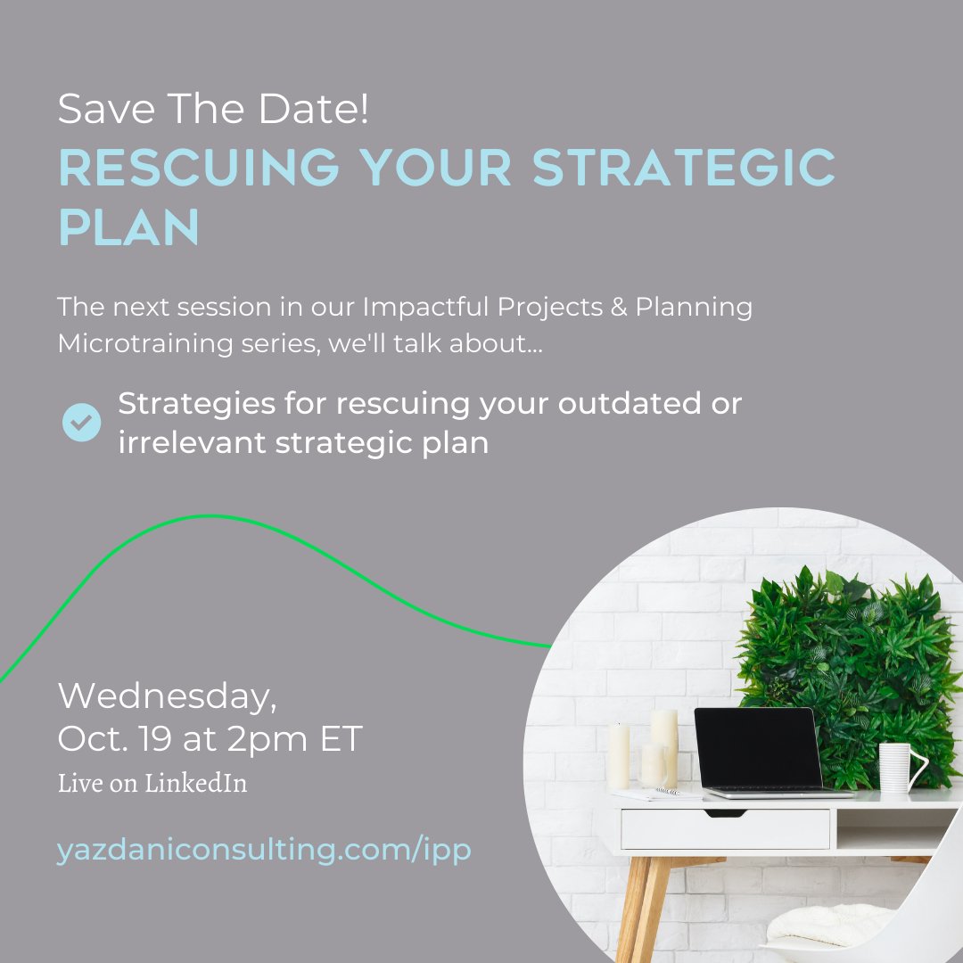 YazdaniCF's tweet image. Join us Wednesday, October 19th at 2 pm ET on LinkedIn Live for our next Impactful Projects &amp;amp; Planning microtraining!

We’ll talk about strategies for rescuing your outdated or irrelevant strategic plan.

loom.ly/qQXTfyU

#strategicplanning #planning #microtraining