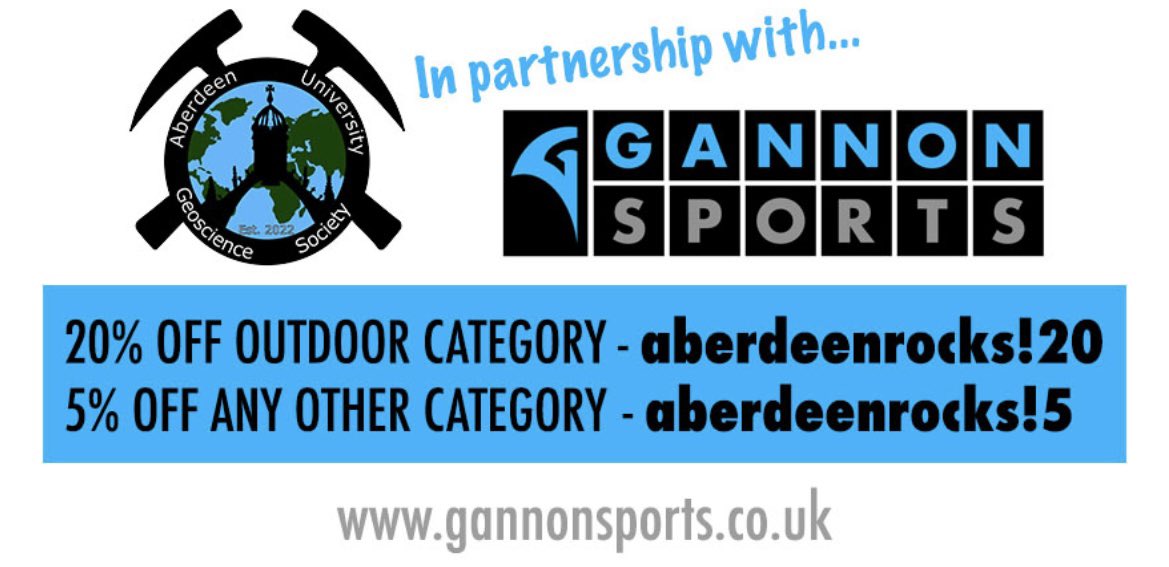geoscienceabdn's tweet photo. We have partnered up with @GannonSports! Discount codes and Special mega deals are available for staff &amp; students. Mega deals end on 15th November. Get prepped for field work and the outdoors 🌍
Message us for more information⚒️
Thank you @PolkadotExplore for helping us too✨ https://t.co/JoGl4ALFxy