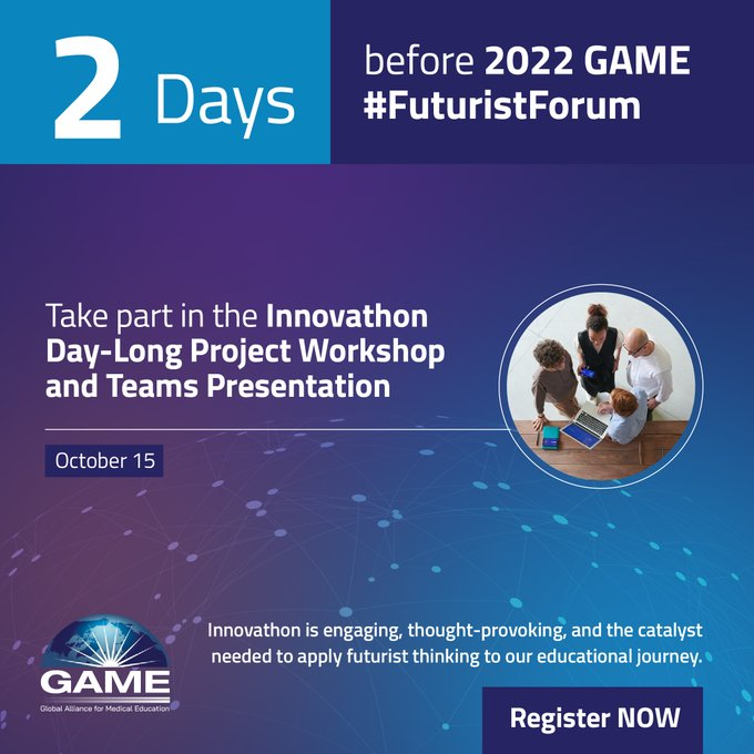 Just 2 days left before the 2022 GAME #FuturistForum! Get ready to take part in the Innovathon Day-Long Project Workshop and Teams Presentation on Day 2, October 15, in Montreal, Canada. Register here: gamefuturistforum.com/registration