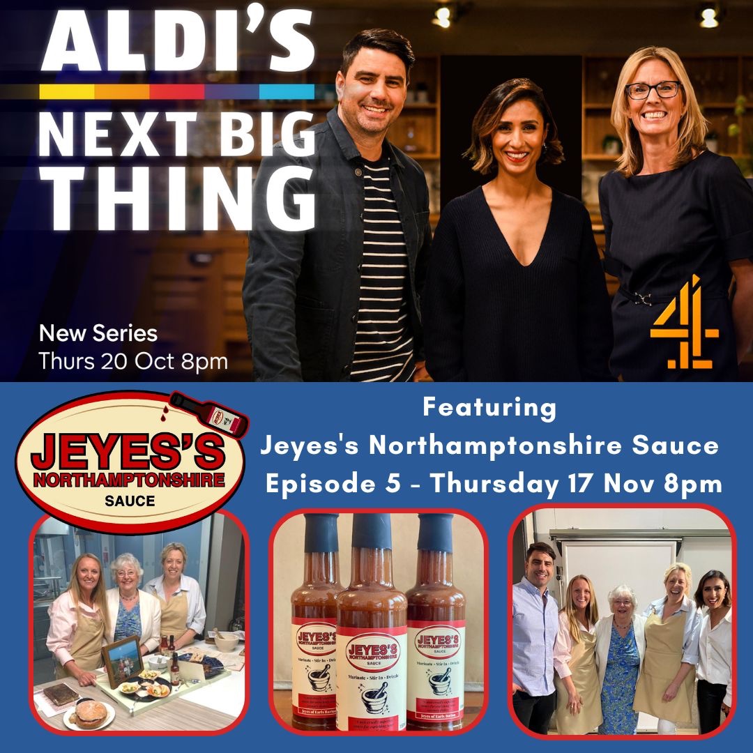 JeyesEB's tweet photo. We can finally share the news of a new @channel4 series which will feature Jeyes's Northamptonshire Sauce! 
Aldi's Next Big Thing starts Thurs 20 Oct following UK's best undiscovered food &amp; drink businesses.
Jeyes’s episode will air on Thurs 17th Nov at 8 on Channel 4 https://t.co/ON5UXMuvrf
