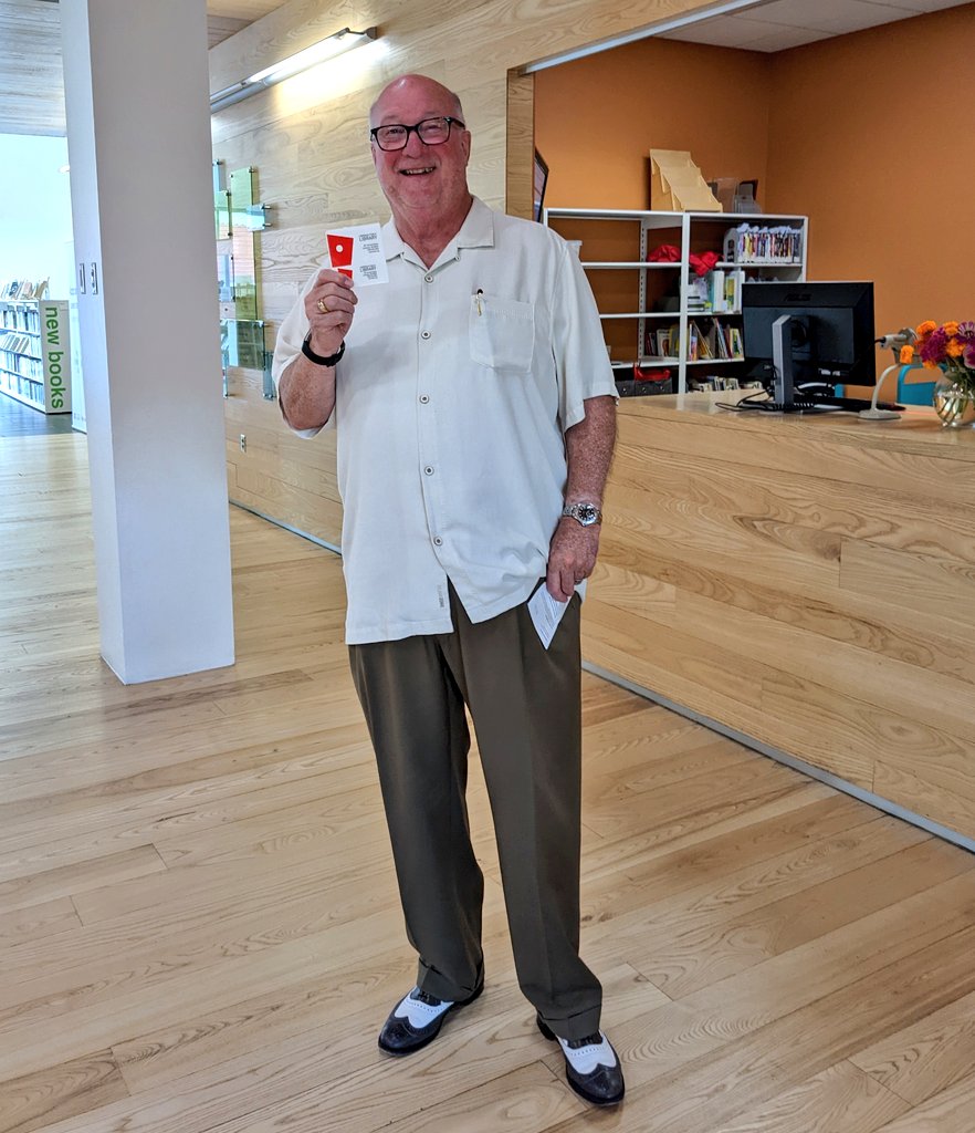 lawrencelibrary's tweet photo. When one of our newest board members found out her dad didn't have a library card, she made him promise to stop in and see us immediately. He lived up to his word! Here's the proof! #getcarded @JohnRathbun1 @KellyHart785 https://t.co/UpzEaVSR8B