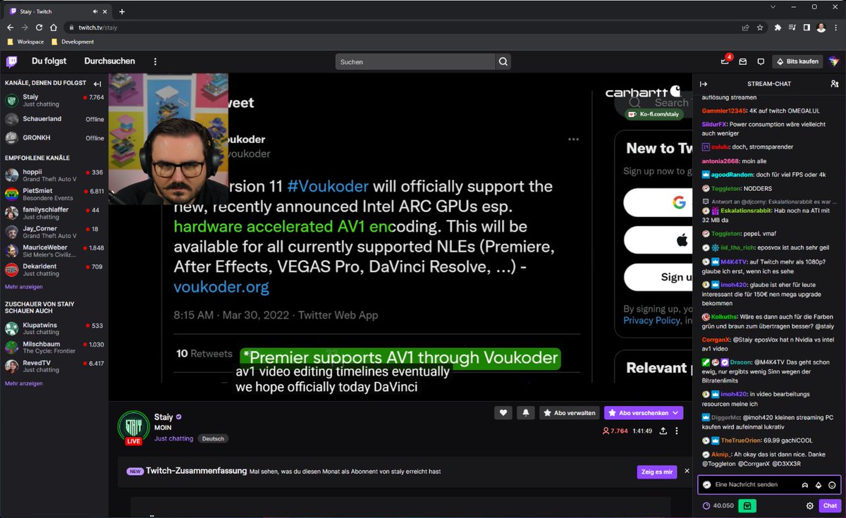 LordVouk's tweet image. Jetzt war #voukoder auch mal für ~1s über Linus' Video in Staiys Stream ...😘