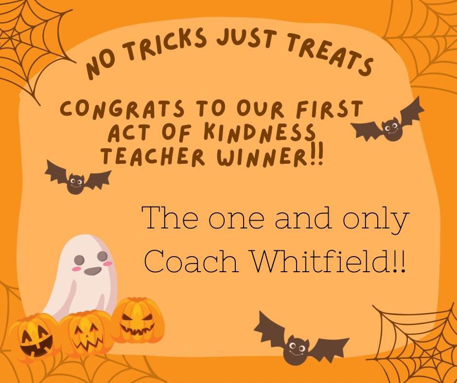 Carver_ES's tweet photo. 📣Congratulations Coach Whitfield for winning our first Act of Kindness vote!!📣

👏🏼Thank you to everyone who participated!! 

🔆Be on the lookout for our November Act of Kindness!! 

#carverelementaryschool #ces #CESPTSO #ActofRandomKindness #actofkindness https://t.co/UOxoSNiYKS