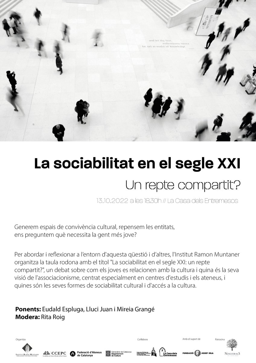 🔸Demà, posem als joves i les seves necessitats dins de l'associacionisme en el punt de mira. Vine al debat "La sociabilitat en el segle XXI: un repte compartit?"

🗓️18.30h 📍<a href="/casaentremesos/">La Casa dels Entremesos</a> 

Amb @eudald31, <a href="/mireiagrange/">Mireia Grangé</a> i @JuanLluci
Modera: <a href="/ritaroig/">rita roig</a>

🔗irmu.org/news/4140
