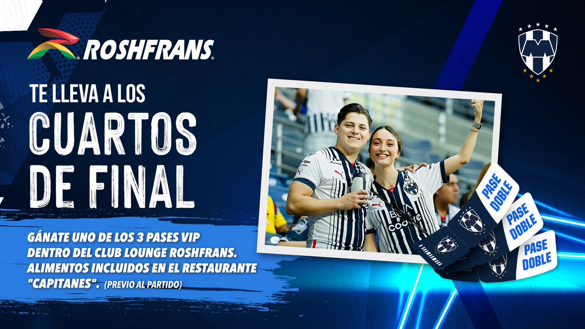 Rayados's tweet photo. ¡ATENCIÓN, AFICIÓN! 🗣️

@RoshfransMX tiene 🎟️ VIP para el partido vs. Cruz Azul

1. Dale ❤️ y RT.
2. Etiqueta a quien llevarías al 🏟️ de @Rayados si consigues ganar. 
3.Usa #RoshfransEnLaCancha y #ArribaElMonterrey

Un jurado elegirá los ¡GANADORES!🎉 TyC: https://t.co/CNDbA9vgab https://t.co/sGlXhyCBvC