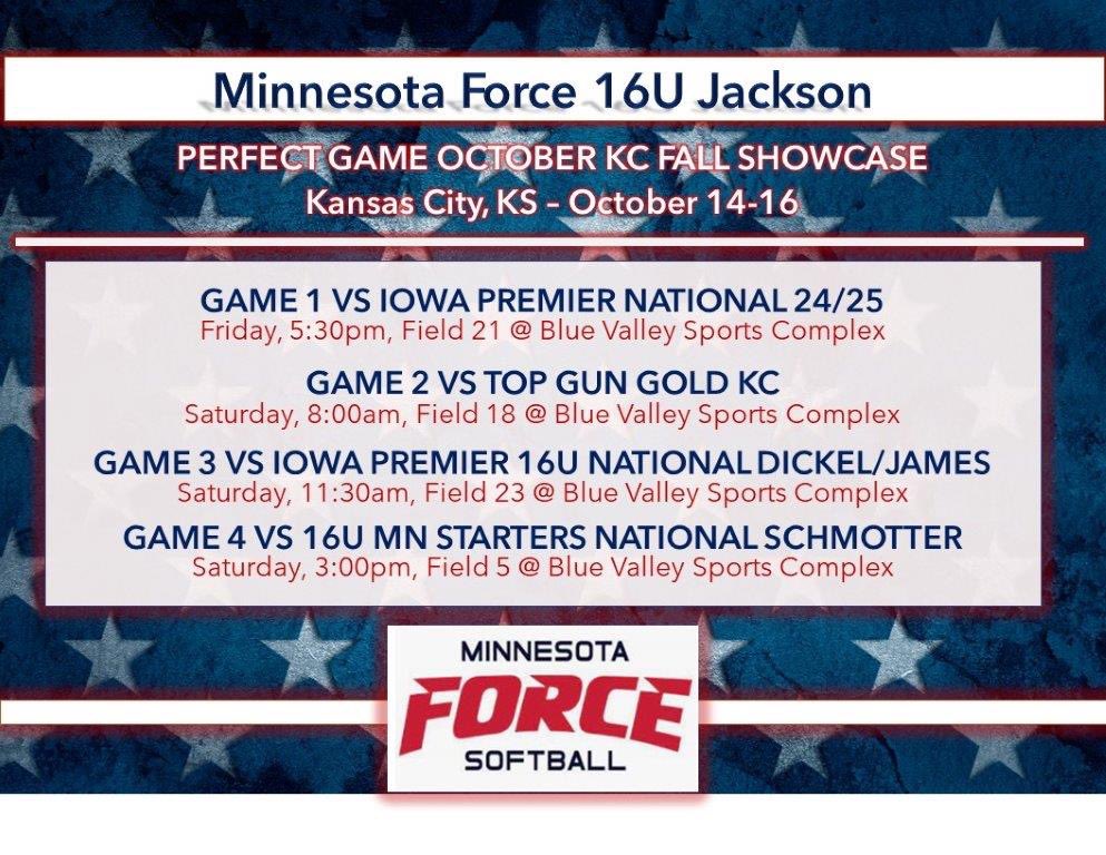 Looking forward to <a href="/PG_Softball/">Perfect Game Softball</a> Perfect Game October KC Fall Showcase this weekend! We’ll have some players on the 18’s team and some on the 16’s this weekend…some playing both due to injuries, so check out our players’ individual accounts for updates on where to find them.