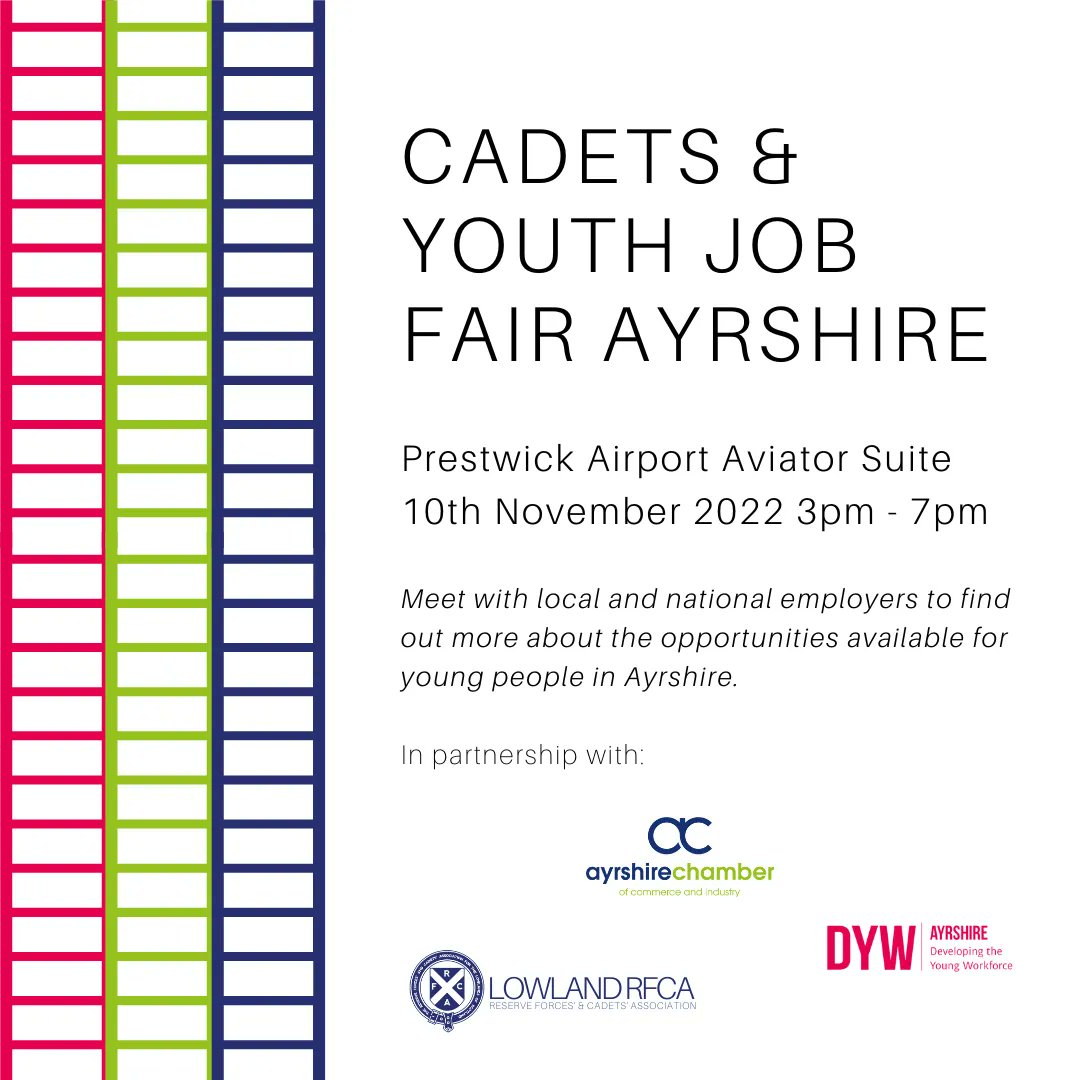 JOB FAIR ALERT 💥

Come along to the Aviator Suite in Glasgow Prestwick Airport to speak to businesses from Ayrshire and beyond about their opportunities!

📆 10th November
⏰ 3pm - 7pm

Secure your ticket - buff.ly/3MpCZTO