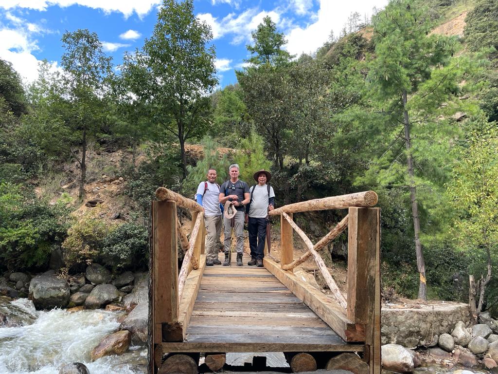 AmbCanBhutan's tweet photo. What a special experience to trek part of the new #TransBhutanTrail recently inaugurated by @PMBhutan. The 250-mile historic pilgrimage trail is a unique part of 🇧🇹's cultural heritage! So proud that the Trail’s restoration was led by @BhutanCanada together with @tourismbhutan https://t.co/1717S0aADa